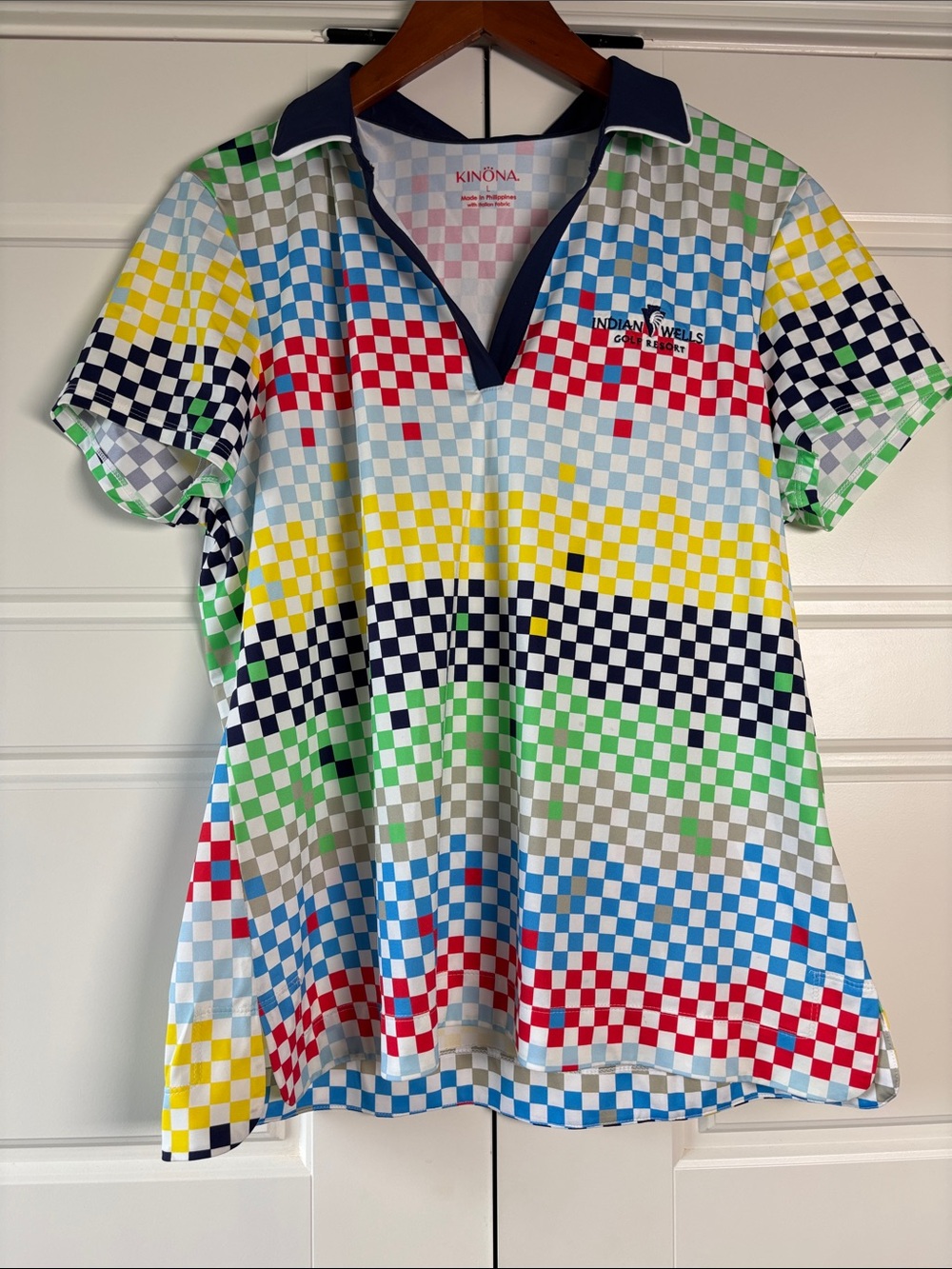 Kinona Multicolor Checkered Women’s Golf Polo with Navy Trim